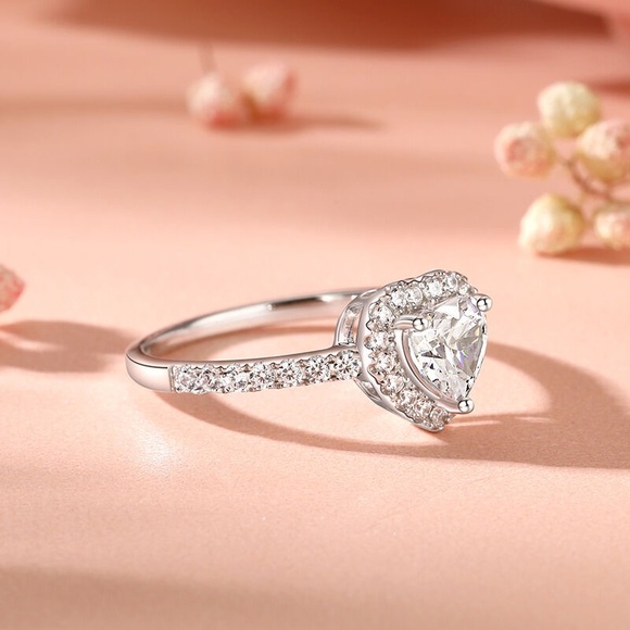 Cubic Zirconia Engagement Ring Heart Shape - Picture 8 of 13